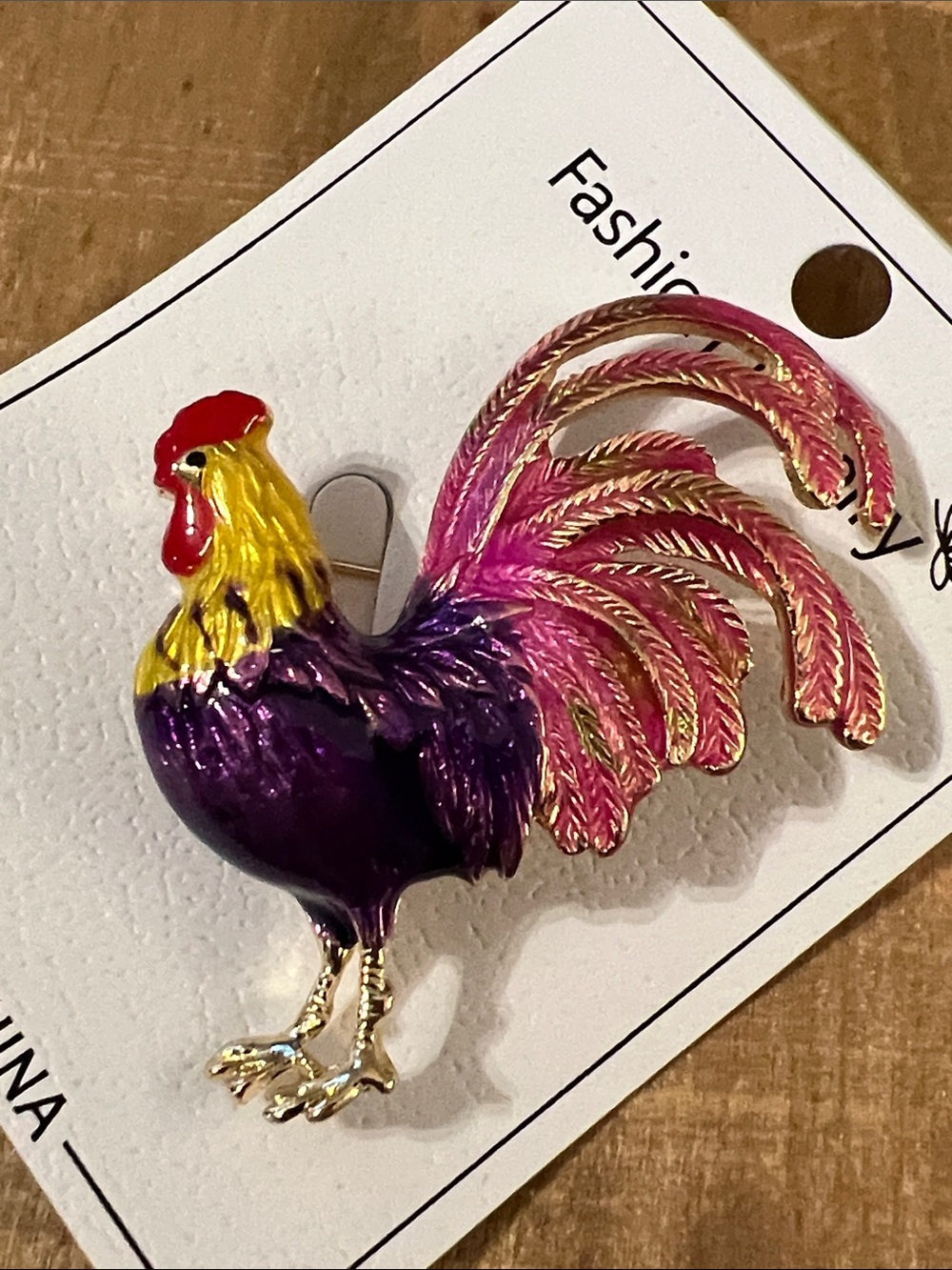 3/$18 Colorful Rooster Enamel Bird Brooch - Purple & Pink Lot 426